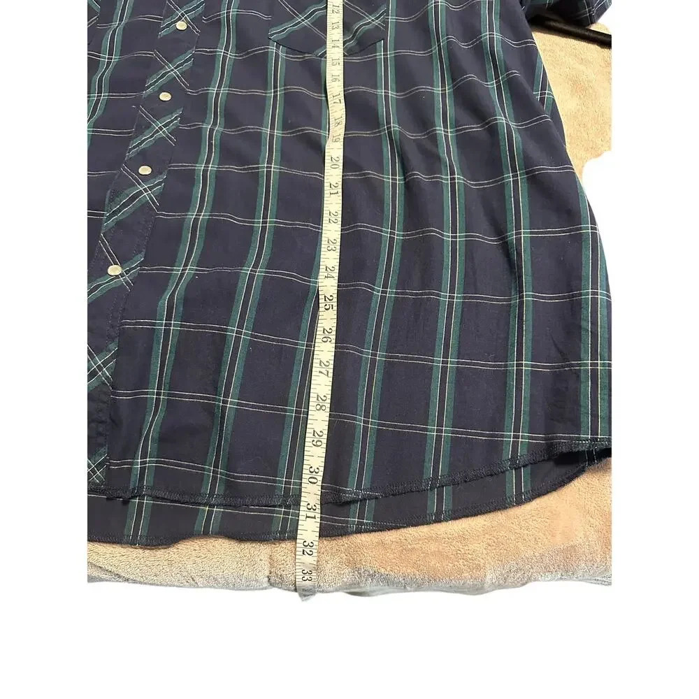 Wrangler Western Pearl Snap Plaid Shirt Size 3XL Plaid Blue Green Cowboy - Picture 5 of 7